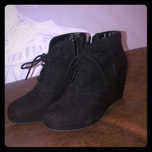 Black suede wedge booties